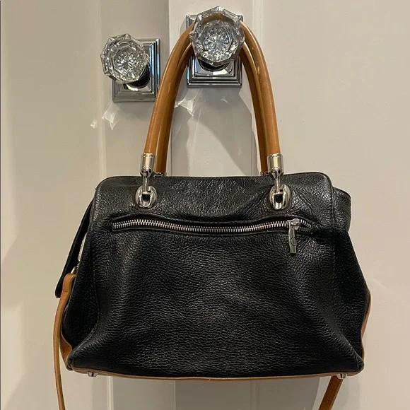 Valentina Black & Brown Leather Satchel with Crossbody - Picture 6 of 9